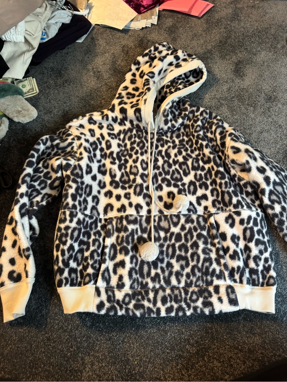 Free People Leopard Print Hooded Pullover - Black & White